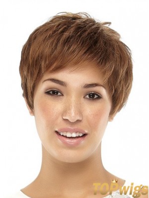 Cropped Boycuts Straight Brown Popular Synthetic Wigs