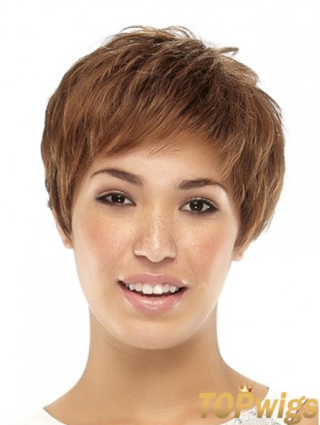 Cropped Boycuts Straight Brown Popular Synthetic Wigs