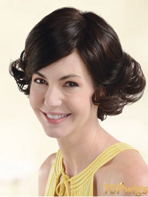 Durable Auburn Chin Length With Bangs Wavy Glueless Lace Front Wigs