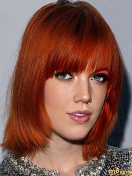 Top 14 inch Copper Chin Length With Bangs Straight Lace Wigs