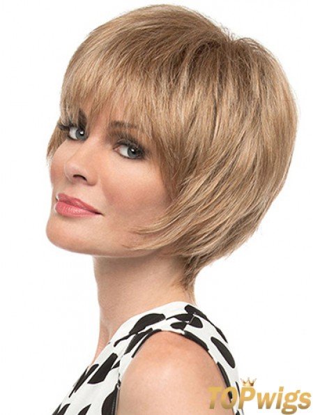 Fashion 8 inch Straight Blonde With Bangs Short Wigs