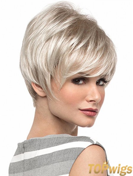 Popular 8 inch Straight Blonde With Bangs Short Wigs