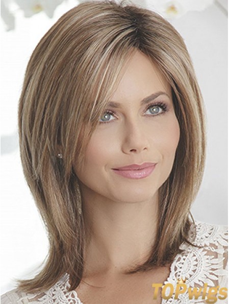 Layered Brown Straight Shoulder Length 14 inch Sleek Medium Wigs