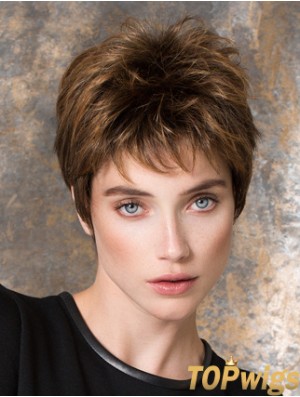 Straight Brown Synthetic Boycuts 4 inch Short Ladies Wigs