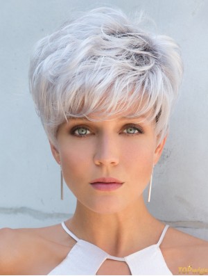 Cropped Straight Capless Grey Wigs For Women