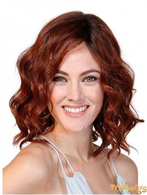 Wavy Without Bangs Red 12 inch Monofilament Cancer Patients Wigs