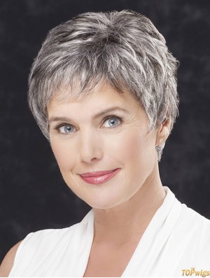 Lace Front Natural Cropped Straight Grey Hair Wigs