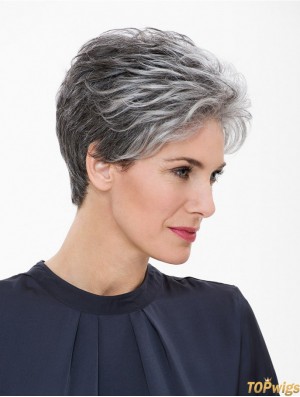 Capless 7 inch Short Synthetic Straight Grey Wig