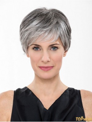 Lace Front 8 inch Short Synthetic Straight Cheap Grey Wigs