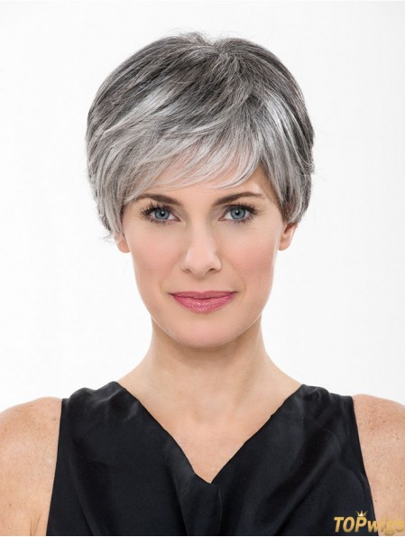 Lace Front 8 inch Short Synthetic Straight Cheap Grey Wigs