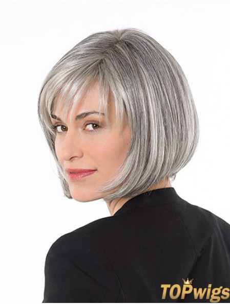 Chin Length Synthetic Ladies Grey Wigs