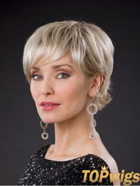 Blonde Short Synthetic 8 inch Wavy Bobs Glueless Lace Wigs