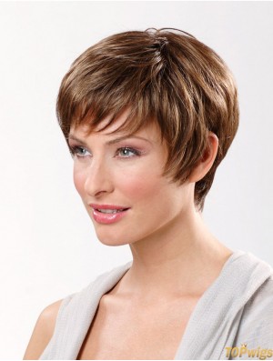 Brown Short Synthetic 8 inch Straight Boycuts Lace Frontal