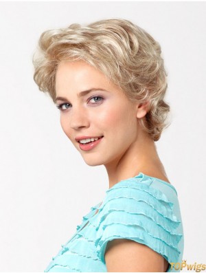 Platinum Blonde Short Synthetic 8 inch Wavy Layered Glueless Lace Wig