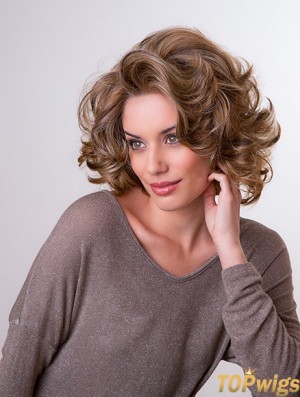 Brown 11 inch Layered Wavy Capless Synthetic Medium Wigs For Women