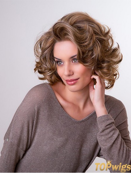 Brown 11 inch Layered Wavy Capless Synthetic Medium Wigs For Women