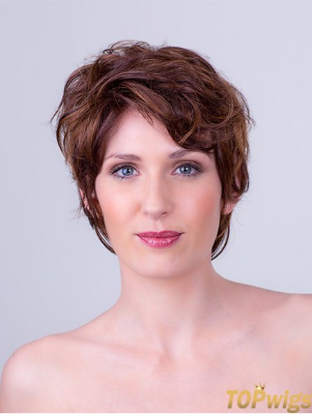 Auburn Layered Short 8 inch Wavy Synthetic Mono Cap Wigs