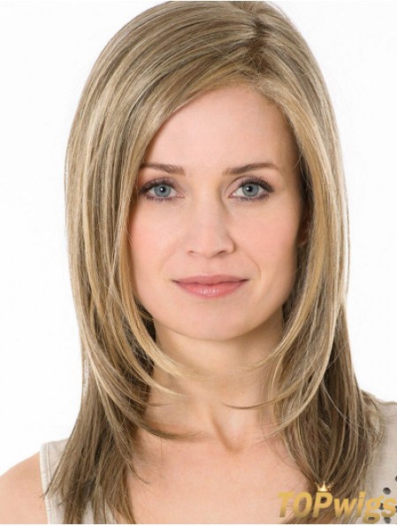 Blonde Without Bangs Long 14 inch Straight Synthetic Monofillament Wigs