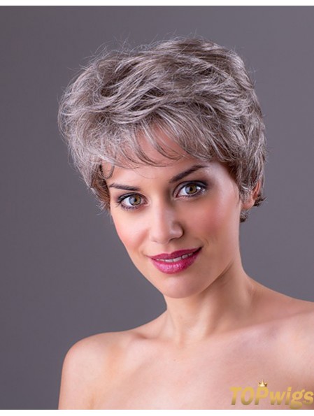 Straight Grey 7 inch Grey Synthetic Monofilament Short Ladies Wigs