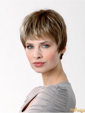 Synthetic Capless 6 inch Boycuts Straight Brown Short Haircuts