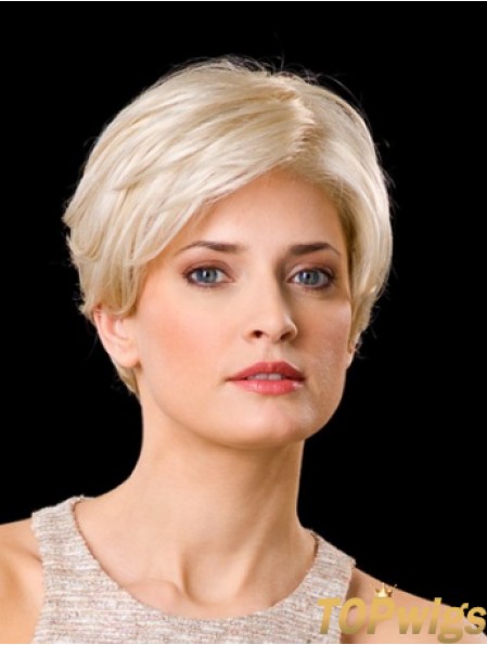 Synthetic Lace Front 8 inch Layered Straight Platinum Blonde Wigs Short Hair