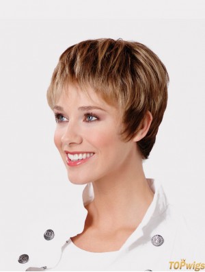 Synthetic Capless 8 inch Boycuts Straight Brown Wigs For Short Hair