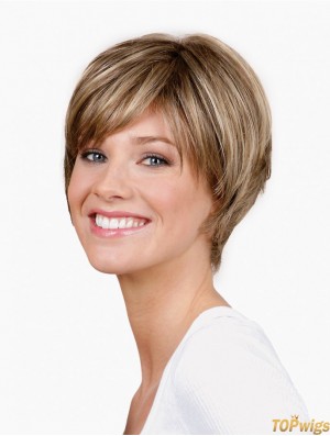 Straight Layered Capless 8 inch Blonde Short Synthetic Wigs Cheap