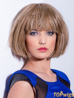 100% Hand-tied Synthetic 8 inch Chin Length Straight Auburn Bobs Wigs For Cancer