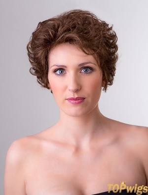 Synthetic Curly Brown 8 inch Short Monofilament Classic Lady Wig