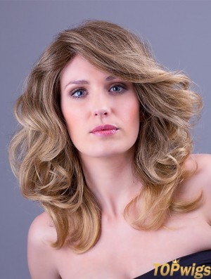 Synthetic Blonde Wavy 14 inch Monofilament Layered Wigs Long