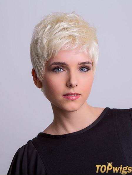 Synthetic Monofilament 3 inch Boycuts Straight Platinum Blonde Short Wigs