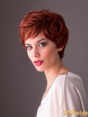 Synthetic Monofilament 8 inch Layered Wavy Red Short Style Wigs