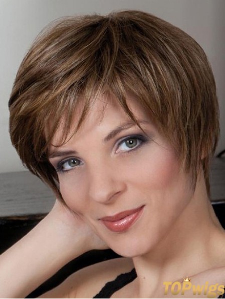 Synthetic Capless 8 inch Boycuts Straight Brown Cheap Short Wigs