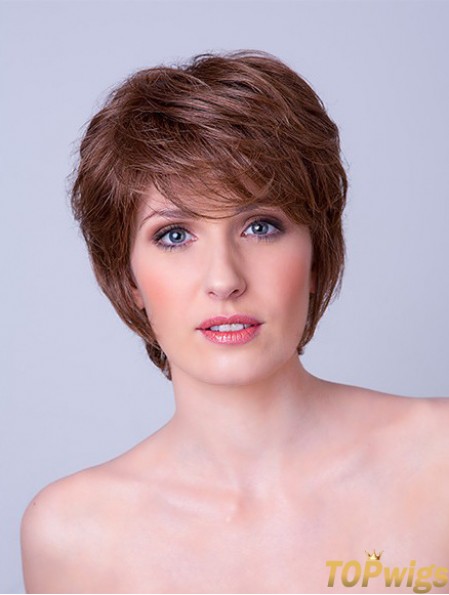 Synthetic Monofilament 8 inch Layered Straight Brown Ladies Short Hair Wigs