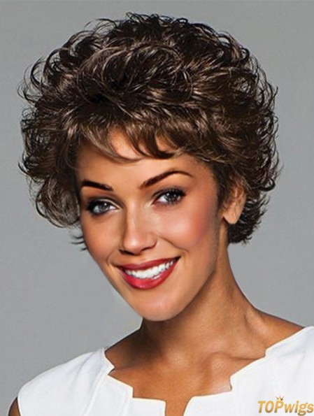 Curly Black Layered 6 inch Monofilament Wigs