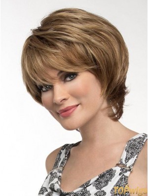 Straight Brown With Bangs 8 inch Monofilament Wigs