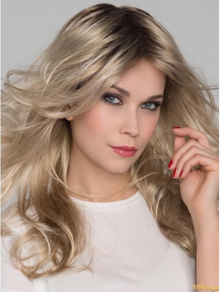 Platinum Blonde Layered Wavy 16 inch Long Mono Crown Lace Wigs