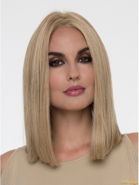 Straight Blonde Without Bangs 14 inch Monofilament Wig Sale