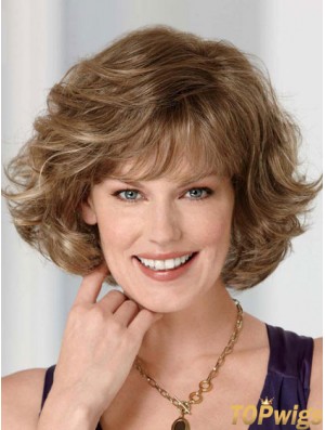 Synthetic Lace Front Wig Chin Length Brown Color With Bangs