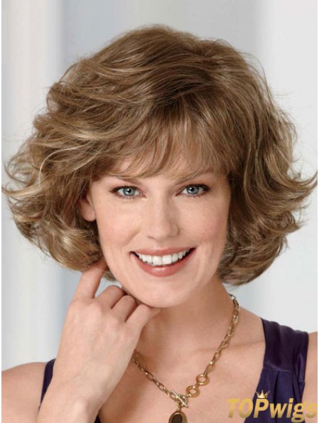 Synthetic Lace Front Wig Chin Length Brown Color With Bangs