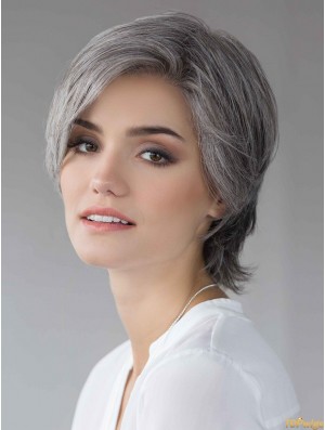 Grey 8 inch Straight Layered 100% Hand-tied Wigs