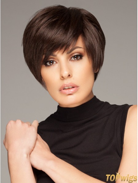 Short Straight Boycuts Black Trendy 100% Hand-tied Wigs