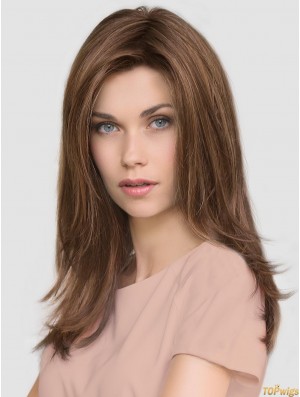 Brown Layered Straight 16 inch Long Mono Wigs