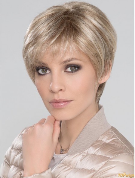 Blonde With Bangs Straight 6 inch Short Monofillament Wigs