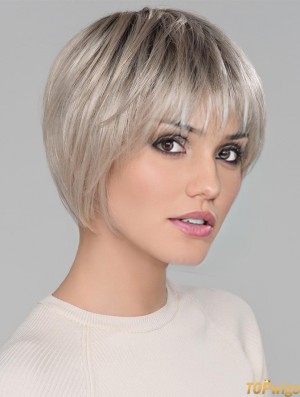 Platinum Blonde With Bangs Straight 6 inch Short Monofilamen Crown Wigs