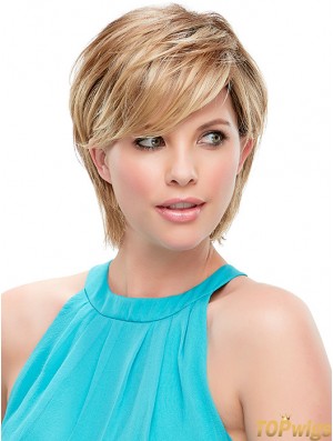 Short Straight Layered Blonde Modern 100% Hand-tied Wigs