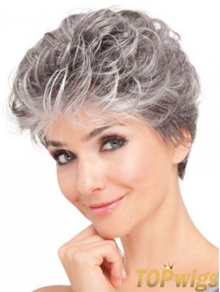 Synthetic Grey Women Wigs For Elderly Lady