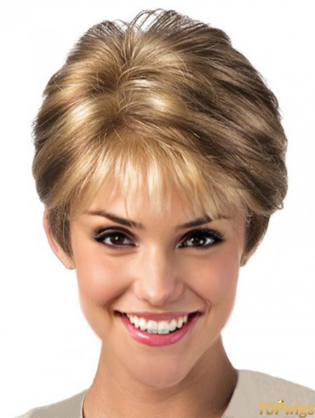 Blonde Lace Front Wig With Synthetic Layered Cut Short Length