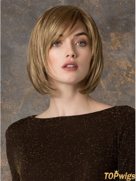 Chin Length Straight Monofilament Blonde Gorgeous Bob Wigs