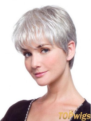 Grey Hair Wig With Synthetic Lace Front Grey Cut Straight Style